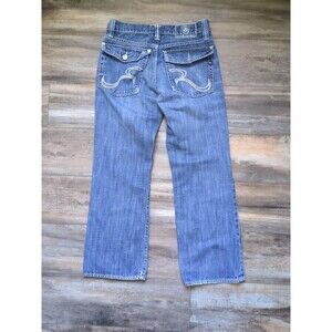 Rock Republic Rebellion 32x30 Denim Jeans Whiskered Thick Stitch Embroidered Men